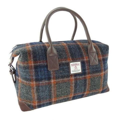 Harris Tweed Overnight Travel Bag in Grey & Rust Check LB1006-COL 127 - Unisex Gift