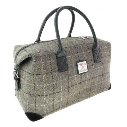 Harris Tweed Overnight Travel Bag in Mink and Black Check - Unisex Gift