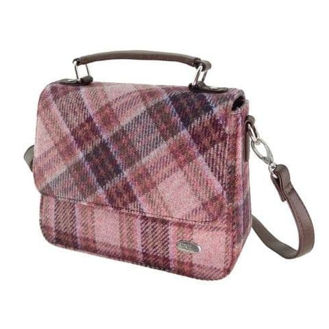 Harris Tweed Pink Burgundy Check Square Shoulder Bag