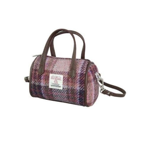 Harris Tweed Pink Burgundy Check Tiny Bowling Bag
