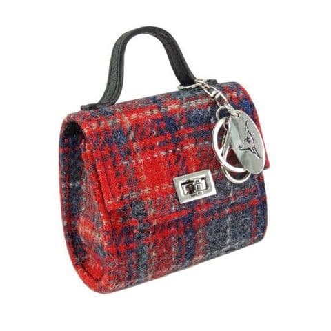 Harris Tweed Red Grey Tartan Really Wee Bag