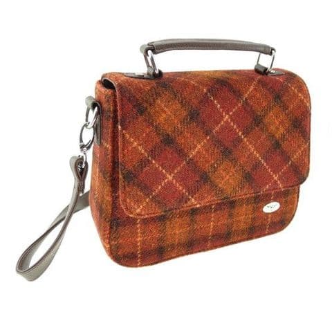 Harris Tweed Rust Orange Overcheck Square Shoulder Bag