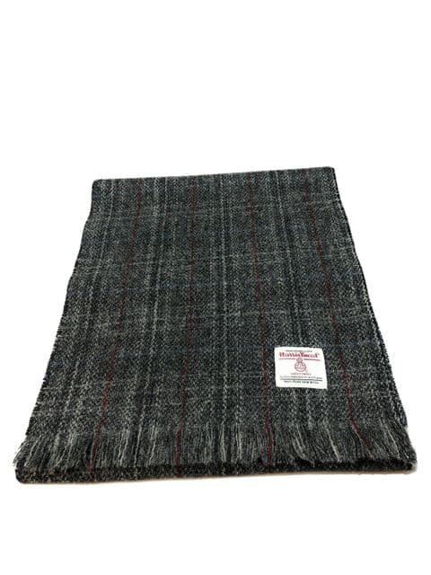 Harris Tweed Scarf Grey Check Made in Scotland - 150cm x 26cm