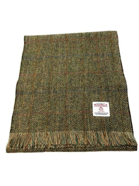 Harris Tweed Scarf in Brown/Blue/Orange Check Made in Scotland - 150cm x 26cm
