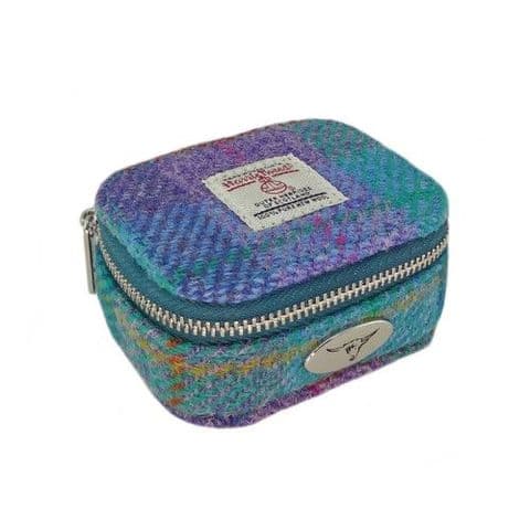 HARRIS TWEED SHUNA JEWELLERY BOX - GREEN PURPLE TARTAN