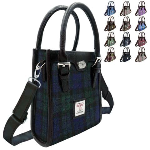 Harris Tweed Tall Mini Tote Bag in Black Watch Tartan, Scottish Gift for Women - LB1238-COL60
