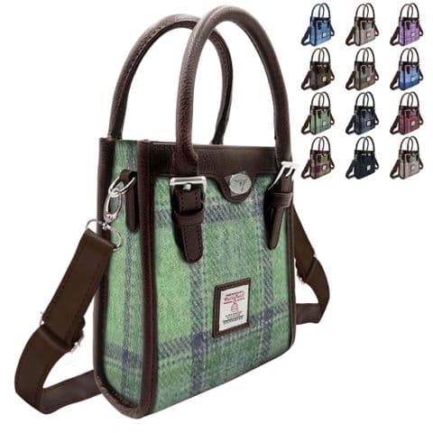 Harris Tweed Tall Mini Tote Bag in Faded Green Stewart Tartan, Gift for Women - LB1238-COL139