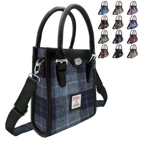 Harris Tweed Tall Mini Tote Bag in Grey / Black Tartan, Scottish Gift for Women - LB1238-COL95