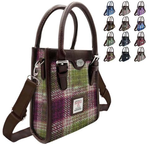 Harris Tweed Tall Mini Tote Bag in Heather Check Tartan, Scottish Gift for Women - LB1238-COL125