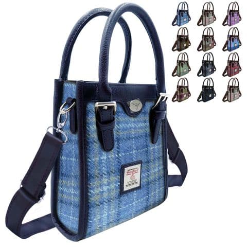 Harris Tweed Tall Mini Tote Bag in Light Blue Check Tartan, Scottish Gift for Women - LB1238-COL129