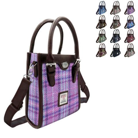 Harris Tweed Tall Mini Tote Bag in Purple & Mint Check Tartan, Gift for Women - LB1238-COL146