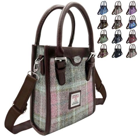 Harris Tweed Tall Mini Tote Bag in Soft Pink Buchanan Tartan, Scottish Gift for Women-LB1238-COL134
