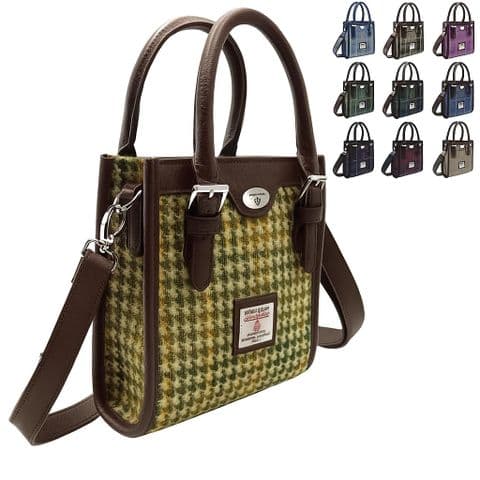 Harris Tweed Tall Mini Tote Bag in Yellow, Green & Brown Dogtooth, Gift for Women - LB1238-COL149