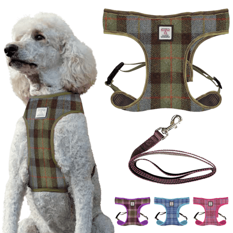 Harris Tweed Tartan Dog Harness and Lead Set - Wool Harness & Heavy Duty 1.5M Lead - Pet Accessory