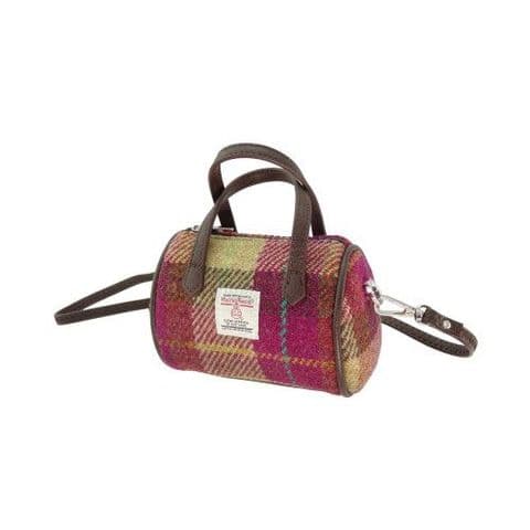 Harris Tweed Tiny Bowling Bag in Burgundy Sand Tartan