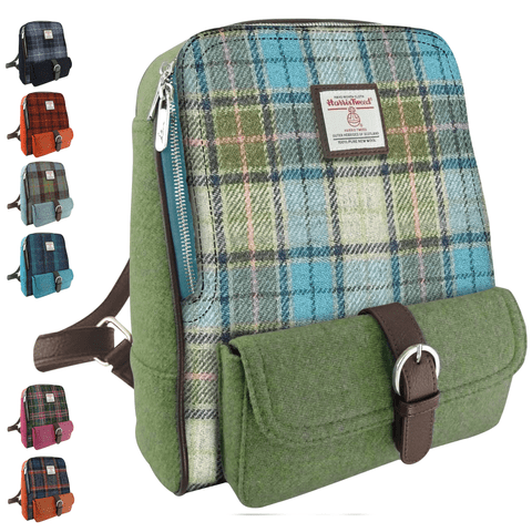 Harris Tweed Turquoise Tartan Mini Backpack - 100% Wool - Gift for Men & Women - LB1013-COL122