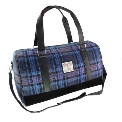 Harris Tweed Unisex Weekend Bag  - Made in Scotland - Blue & Purple Stewart Tartan LB1026-COL143