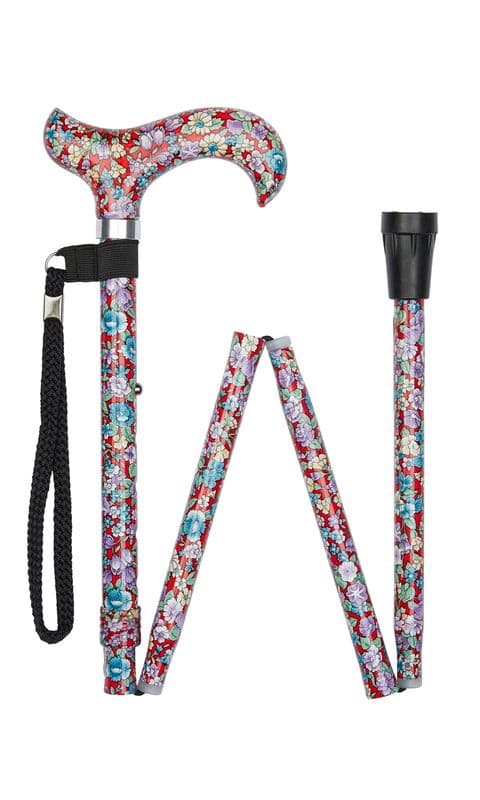 Height Adjustable Folding Walking Stick with Patterned Handle, Lightweight, Strong & Convenient