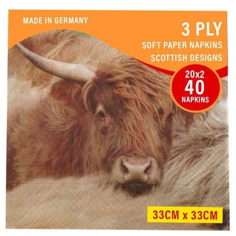 Highland Cow 3 ply Paper Napkins (Pack of 40)