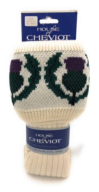 House of Cheviot Cream Scottish Thistle Merino Wool Kilt Hose Made in Scotland