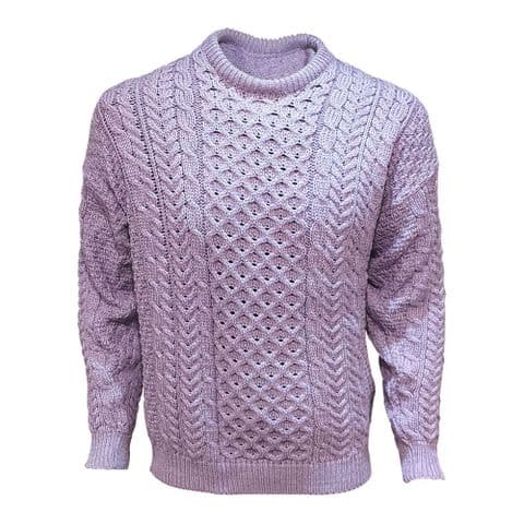 Inisheer Aran Wool Sweater - Men - Lavender Color - 100% Merino Wool - Irish treditional Design