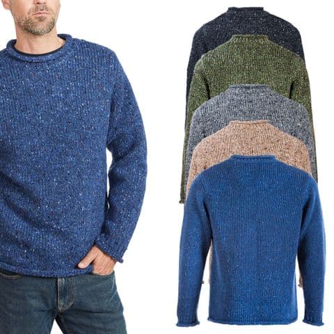 Irish Donegal Tweed Wool jumper Men - Round crew neck - Gent's long sleeve Relaxed fit Winter Gift