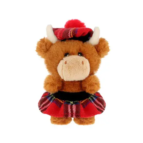 Keel Toys Keeleco Adoptable Highland Cow Plush 10cm – Scottish Coo with Tartan Kilt