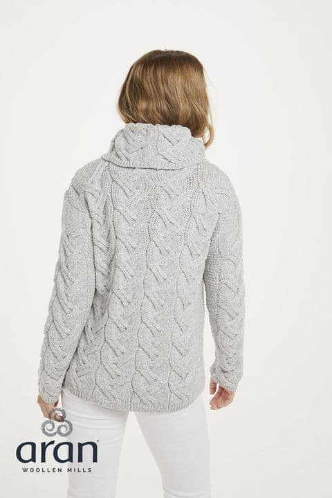 Kinsale Cable Aran Sweater - Feathered Grey, UK Sizes XS-XXL | 100% Wool | Sustainable and Stylish