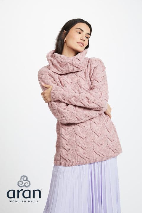 Kinsale Cable Aran Sweater - Winter Rose, UK Sizes XS-XXL | 100% Wool | Sustainable and Stylish
