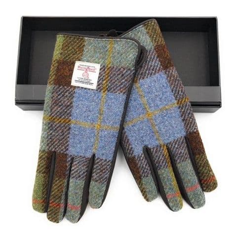 Ladies Dark Brown Leather & Harris Tweed Gloves Boxed in Macleod LB3011-COL15
