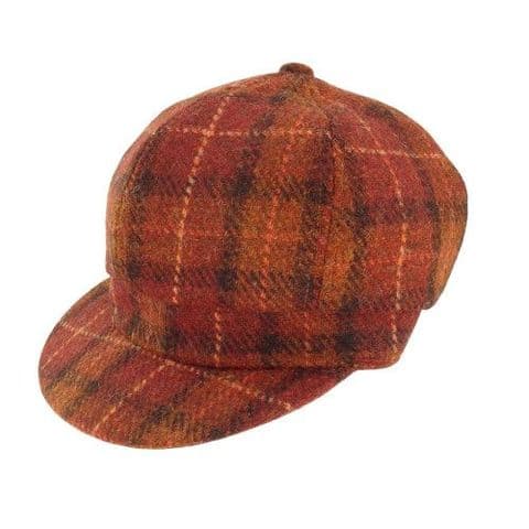 Ladies Harris Tweed One Size Ladies Cap in Brown with Orange Overcheck GH0375-COL117