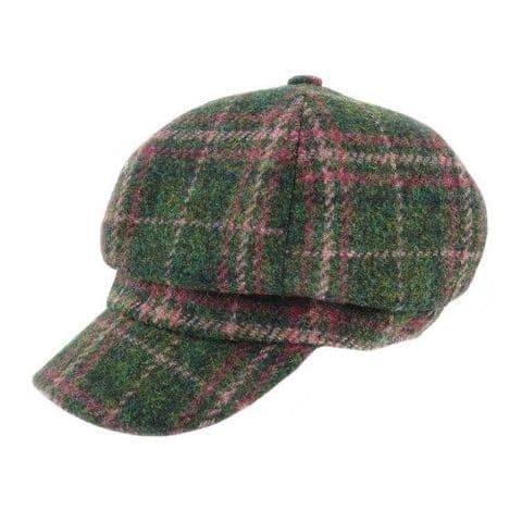 Ladies Harris Tweed One Size Ladies Cap in Dark Green & Plum Check GH0375-COL107