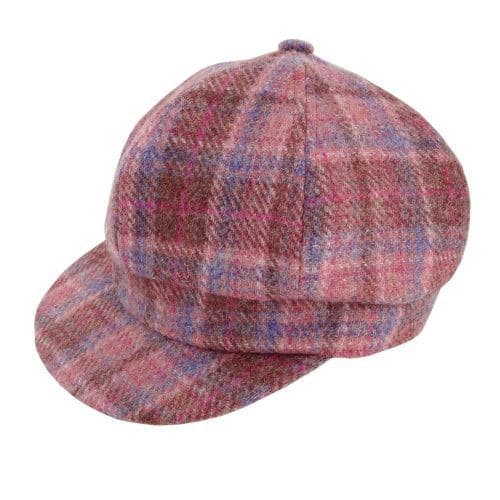 Ladies Harris Tweed One Size Ladies Cap in Pink Check GH0375-COL103
