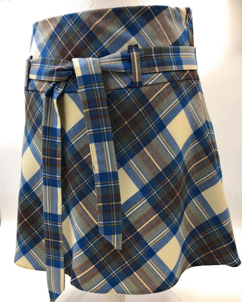 Ladies Hipster Skirt in Stewart Muted Blue Tartan made in Scotland