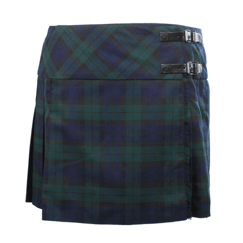 Ladies Tartan Stacey Kilt | 18.5" Length Skirt for Women | Black Watch | Two Leather Strap Buckles