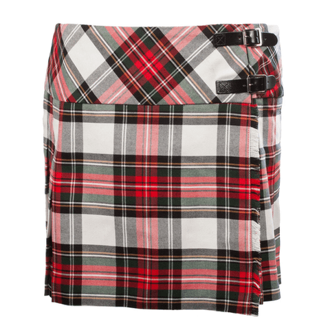 Ladies Tartan Stacey Kilt | 18.5" Length Skirt for Women | Dress Stewart | Two Leather Strap Buckles