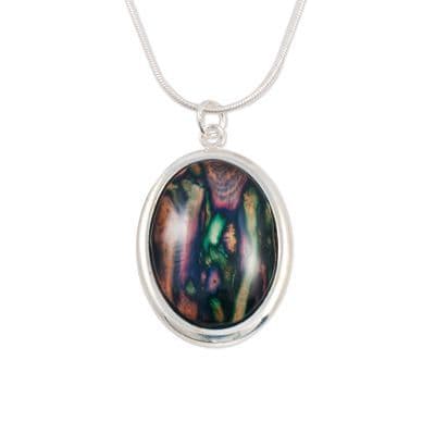 Large Oval Silver Plated Pendant – Handcrafted Heathergem, Unique Gift from Scotland, 18" Chain