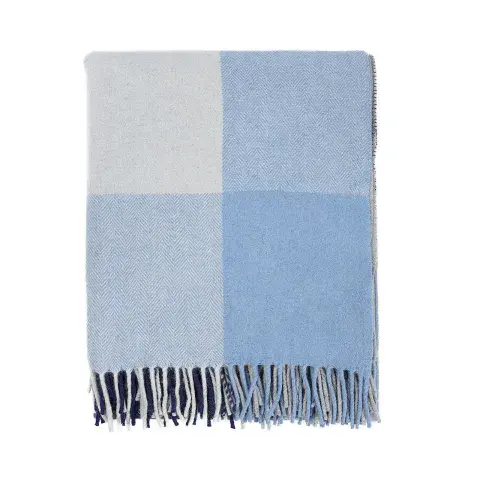 LIGHT BLUE BLOCK CHECK HERRINGBONE BLANKET