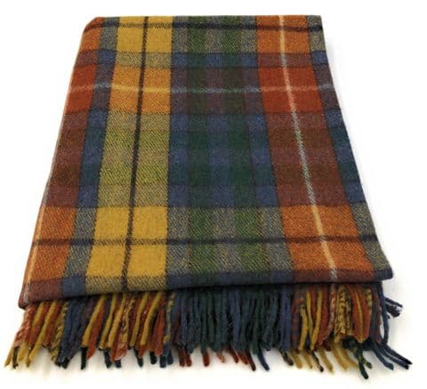 Luxurious Soft Wool Blend Blanket 70x60" with Extra Fringes – Antique Buchanan Tartan, Lightweight