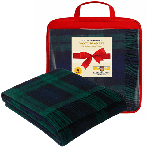 Luxurious Wool Tartan Blankets for beds, Sofa throws - Winter warm - 74x62" - Black Watch Tartan