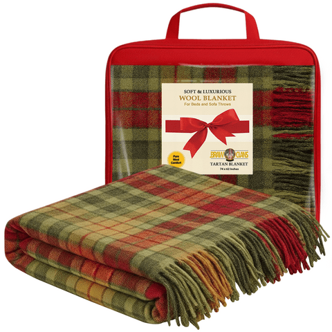 Luxurious Wool Tartan Blankets for beds, Sofa throws - Winter warm - 74x62" - Buchanan Autumn - Gift