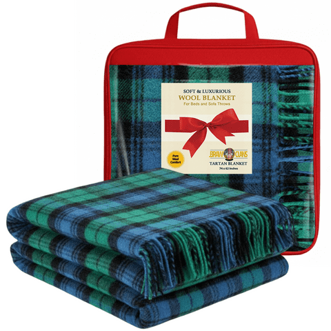 Luxurious Wool Tartan Blankets for beds, Sofa throws - Winter warm - 74x62" - Campbell Ancient