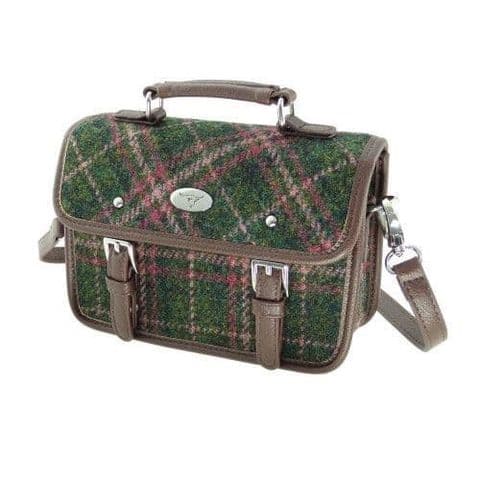 Luxury Harris Tweed Mini Satchel Bag in Exquisite Dark Green & Plum Check LB1230-COL 107