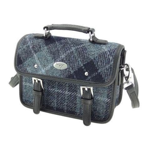 Luxury Harris Tweed Mini Satchel Bag in Exquisite Grey/Black Tartan LB1230-COL 95