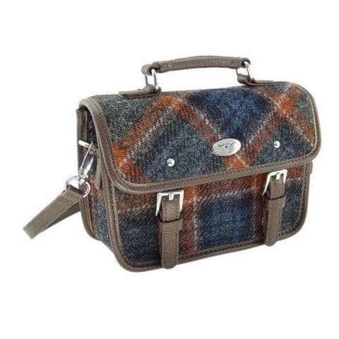 Luxury Harris Tweed Mini Satchel Bag in Exquisite Grey & Rust Check LB1230-COL 127