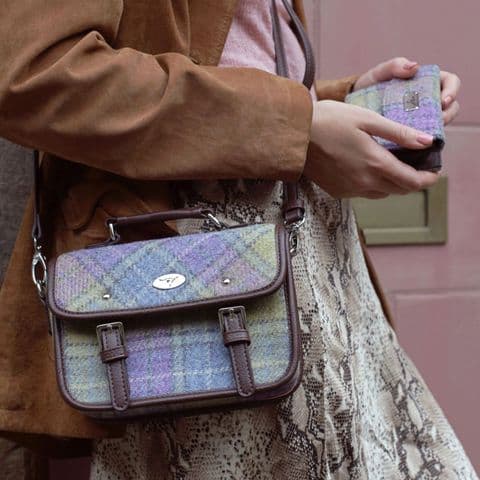 Luxury Harris Tweed Mini Satchel Bag in Exquisite Lilac/Green Check LB1230-COL 112