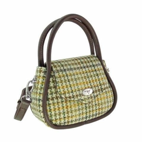 Luxury Harris Tweed Round Mini Handbag For Women InYellow, Green & Brown DogtoothLB1240 C-149