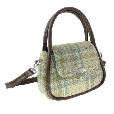Luxury Harris Tweed Round Tartan Mini Handbag For Women In Beige Stewart LB1240 C-132