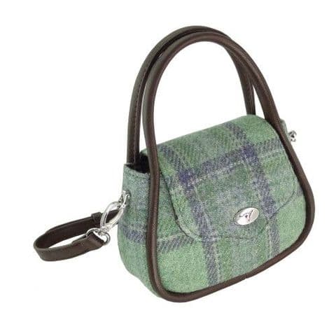 Luxury Harris Tweed Round Tartan Mini Handbag For Women In Faded Green Stewart LB1240 C-139