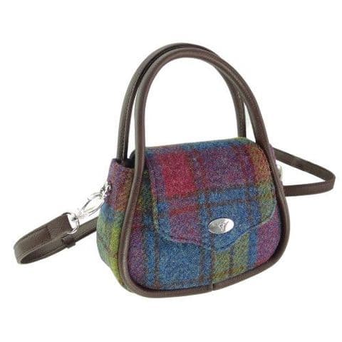 Luxury Harris Tweed Round Tartan Mini Handbag For Women In Multi Colour Tartan LB1240 C-46